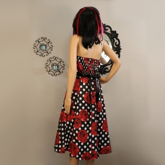 Black and White Polka Dot Dress with Roses - Picture 6 of 8